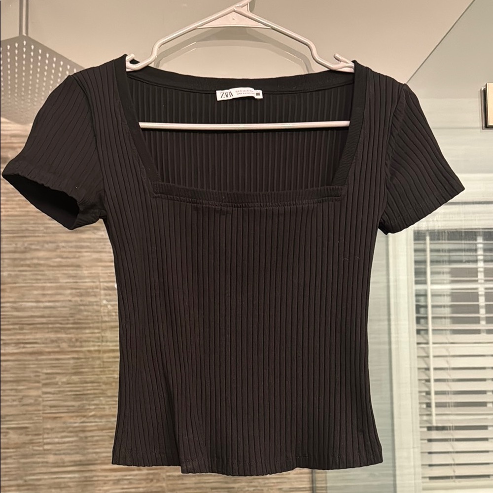Zara Black Ribbed Women's Top